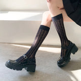Bonnyshow Women's Summer Spring Cotton Socks Thin White Lolita Lace Stocking Black Jk Bow Sweet Mid-leg Calf Socks Sweet Style Girls Gift