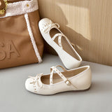 Bonnyshow  5cm Cross Strap Rivet Women Heels Pumps PU Leather Ballet Mary Janes Elevator Shoes Insole Spring Autumn Casual Wedges Loafers