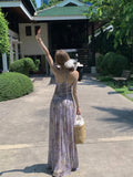 Bonnyshow  Floral backless dress for summer vacation women mesh long dress A-line Dress
