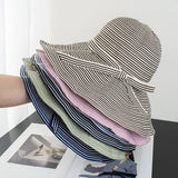 Bonnyshow Wide Brim UV Protection Sun Cap Women Outdoor Bob Foldable Bucket Hat Summer Outdoor Stripe Fisherman Hats Panama Gorros