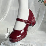 Bonnyshow  Sweet Girl Lolita Original High Heels Round Head Thick Heel Bow Elegant Women's Shoes Kawaii Cute Versatile Lace-up Single Shoes