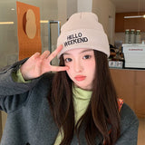 Bonnyshow Letter Embroidered Beanies Women Men Autumn Winter Warm Knitted Hat Korean Hip Hop Unisex Skullcap Couple Bonnets