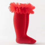 Bonnyshow Autumn Winter Baby Girls Socks Toddlers Children Knee High Socks Soft Cotton Puffy Mesh Lace Flower Kids Sock Tube Calcetines