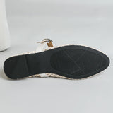 Bonnyshow  Hollow Out Weave Mary Janes Shoes Women Pu Leather Breathable Summer Flats Shoes Ladies Pointed Toe Elegant White Loafers New