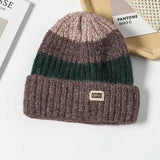 Bonnyshow Korean Striped Beanie Cap for Women Winter Warm  Wool Knitted Hat Outdoor Windproof Female Ear Protection Caps Bonnet