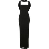 Bonnyshow  Sexy Halter Backless Dress Women Summer Elegant Strapless Sleeveless Double-Deck Pleated Midnight Club Party Bodycon
