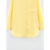 Bonnyshow  Women Oversize Yellow Striped Shirt Front Patch Pocket Long Sleeve Lapel Collar Streetwear Blouse Loose Lady Shirts