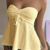 Bonnyshow  Fashion Casual Summer Women's Strapless Lace-up Vest Top Sexy Solid Color Off Shoulder Sleeveless Tank Tops Streetwear Beach