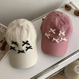 Bonnyshow Korean Bow Baseball Cap Women Y2K Pink Girls Snapback Hat Summer Adjustable Cotton Female Sun Protection Hats Gorras