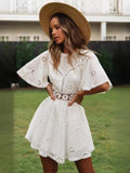 Bonnyshow  Summer Fashion New Women's Vacation Style Dress Sexy Bareback Hollow Out Tassel Imitation Cotton Style Dress