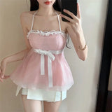 Bonnyshow Sleeveless Lace Trim Camisole y2k Women Clothing Top Sweet Kawaii Aesthetic Spaghetti Strap