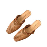 Bonnyshow  Vintage Woven 1 Slip-on Toe Half Slippers Women's New Outwear French Fairy Style Thick Heel Holiday Shoes