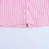 Bonnyshow  Women's Versatile Collar Striped Shirt with Belt Casual Pants Spring New Style Three Piece Set