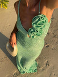 Bonnyshow  Summer Holiday Elegant Green Sequin Maxi Dress For Women Chic Backless Sleeveless Sling Boycon Robe  Female Beach Vestdios