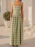 Bonnyshow  Elegant Floral Print Maxi Dress Sleeveless V-Neck Backless Boho Dress for Beach Wedding or Garden Party