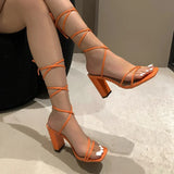 Bonnyshow  Sandals, size 2025 women's shoes, worn with square toe straps, thick heel, Roman European straps, trendy