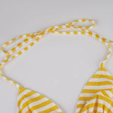 Bonnyshow  Striped Patchwork Skinny Sweet Bikinis Set Summer Fashion Beach Style Chic Women Piece 3 Set
