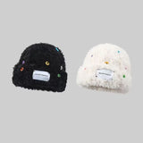 Bonnyshow Colorful Button Plush Beanie Cap Women Winter Warm Fur Female Bucket Cap Korean Solid Color Thicken Fisherman Hats