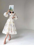 Bonnyshow  High Quality Fashion Vintage Women Spring Autumn Print Wer V Neck Lantern Sleeve Boho Casual Party Holiday Dresses