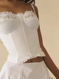 Bonnyshow  Floral Embroidery Summer Camisole Backless Slim Sexy Hottie Casual Sleeveless Crop Tops Basic Streetwear Clothings