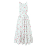 Bonnyshow  Summer 2025 Floral Print Boho Dress Women Front Lace Up Bow O Neck A-line Midi Tank Dresses Elegant Lady Vacation Party Robe