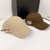 Bonnyshow Retro Baseball Cap for Women Men Hip Hop Letter Leather Label Snapback Hat Summer Solid Color Cotton Casual Couple Peaked Hats