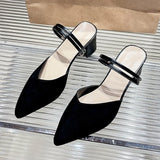 Bonnyshow  Summer Style Fashionable Comfortable Versatile and Elegant Casual Suede Bun Toe Slippers Thick Heel Women's Shoes