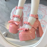 Bonnyshow  New Spring Autumn Fashion Elegant High Heel Waterproof Table Women's Shoes Lolita Style Sweet and Cute Pumps  for Lady