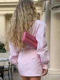 Bonnyshow  Stripe Mini Skirt Sets Women 2 Pieces New Long Sleeved Women Suit Casual Two Piece Set Summer Women Vacation Outfit 2025
