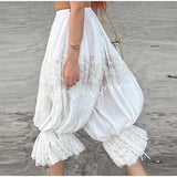 Bonnyshow  Elegant Lace Patchwork Lantern Pants Women Loose High Waist Loose Jogger Trousers Female 2025 Fashion Summer Holiday Bottom