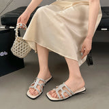 Bonnyshow  Summer New Fashion Korean Flat Bottom Slip-On Comfortable All-Match Open-Toe Soft Sole Ladies Slippers Rubber Outsole