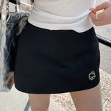Bonnyshow  Embroidery Design Of Hot Girl Bag Hip Skirt Letter Print Casual Tennis Shorts Skirt Black High-Waist A-Line Sports Sweat Skirts