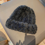 Bonnyshow Winter Plush Knitted Beanie Cap for Women Korean Thicken Warm Pullover Hat Female Girls Outdoor Solid Color Ear Protection Hats
