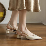 Bonnyshow  French Satin Style Sandals 2025 Spring Women New Baotou Mid Heel Design Luxury Pointed Versatile Single Shoes