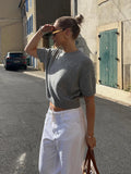 Bonnyshow  Women's Casual Knit Tops Chic Short Sleeve Pure Wool Lightweight Loose Fit Simple Shirts 2025 Fashion Summer Commute Lady Outfit
