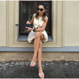 Bonnyshow  Two Pieces Set Women's Vest Skort Suits Sleeveless Button-front Top Ruffled Loose Shorts Summer Office Casual Daily Outfit
