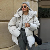 Bonnyshow Winter Thicken Warm Windproof Women's Coat Simple Casual Loose Solid Color Cotton-padded Coats New Fashion Women Outerwears