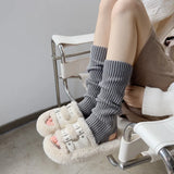 Bonnyshow Winter Wool Knitted Leg Warmers Japanese Lolita Girls Long Socks Y2K Solid Color Thermal Foot Cover Heap Sock Boot Cuffs