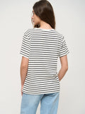 Bonnyshow Summer Short Sleeve Striped T-Shirts Women Knitted Basic Casual Tops Female Cozy Loose Cotton Tees