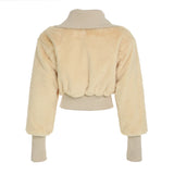 Bonnyshow Solid Fluffy Turn-Down Collar Jacket Women 2024s Autumn Winter New Slim Button Cropped Coat Retro Fashion