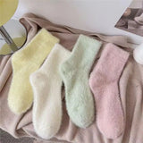 Bonnyshow Winter Mink Fleece Socks for Women Warm Thicken Plush Floor Sock Female Solid Color Thermal Snow Home Sleep Socks