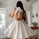 Bonnyshow  Elegant Solid O Neck Sleeveless Women Dress New Temperament High Waist Pleated Dress Sexy Hollow Out Backless Club Party Dresses