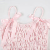 Bonnyshow  Simple Fashion Solid Ruched Women Sweet 2 Piece Set Summer Causal Bow Design Trendy Suit