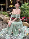 Bonnyshow  French style romantic printed camisole top high waisted three-dimensional flower skirt two-piece set women's spring set