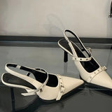Bonnyshow  Sexy Buckle Strap Sandals Woman Pointed Toe Thin High Heels Slingbacks Fashion Party Prom Dress Ladies Shoes Zapatillas De Mujer