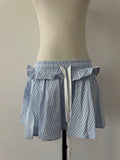 Bonnyshow  Loose Casual Blouse Stripe Shirts Mini Skirt 2 Pieces Sets Women Suit Spring Summer High Waist Short Skirt Set