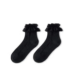 Bonnyshow Mid-tube Solid Lace Bow Ruffle Socks Kawaii Lolita Short Socks Cotton Socks JK Japanese Lacework Stockings Women's Stockings