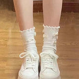 Bonnyshow 2/5 Pairs Cotton Bow Ruffles Ankle Socks For Women Lolita Cute Kawaii Stocking Girl Spring Black White Middle Tube Japanese Sox