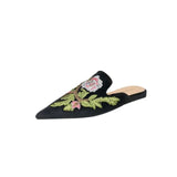 Bonnyshow  Summer New Vintage Baotou Slippers Women's Outer Wear Flat Embroidered Pointed Toe 1 Slip-on Shoes Guofeng Women's Shoes