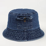 Bonnyshow Korean Denim Bucket Hat for Women Vintage Solid Color Fisherman Cap Summer Outdoor Travel Girls Panama Sun Hats